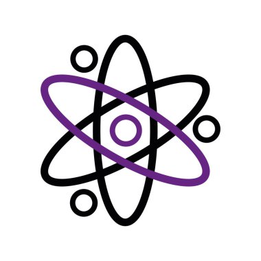 Siyah çekirdeği çevreleyen mor yörüngeli atom simgesi minimalist stil Vektör illüstrasyonunda