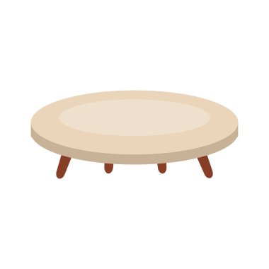 Minimalist yuvarlak bej sehpa, düz dizayn vektör illüstrasyonunda tahta bacakları var.