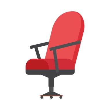 Çalışma alanı dekor vektörü illüstrasyonu için modern düz dizaynlı kolçakları olan şık kırmızı ofis koltuğu