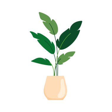 Basit bir çizgi film stili Vektör illüstrasyonuyla resmedilmiş saksıdaki şirin yeşil bitki