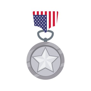 Düz stil vektör illüstrasyonlu Amerikan bayraklı gümüş askeri madalya.
