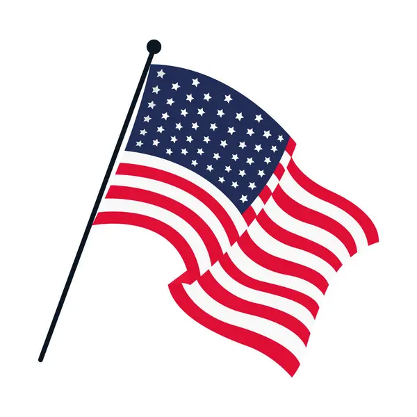 Vatansever düz dizayn Vektör illüstrasyonunda rüzgarda dalgalanan Amerikan bayrağı