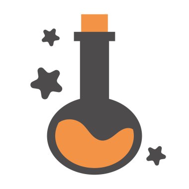 İçinde portakal suyu ve yıldızlar olan Cadılar Bayramı iksiri şişesi, ürkütücü cadı sanatı Vektör illüstrasyonu