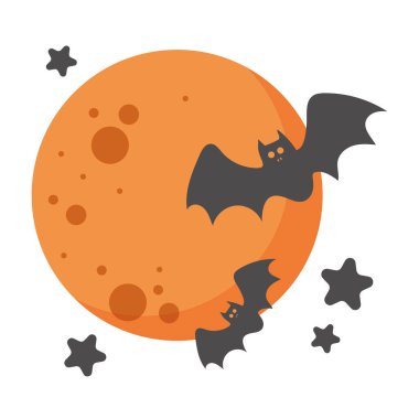 Dolunay, yarasalar ve yıldızlarla dolu Cadılar Bayramı sahnesi, ürkütücü tatil temsilciliği.