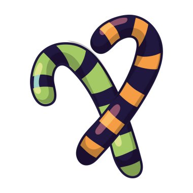 Cadılar Bayramı şeker kamışları turuncu, yeşil ve siyah çizgili yıldızlar, neşeli Vektör illüstrasyonu