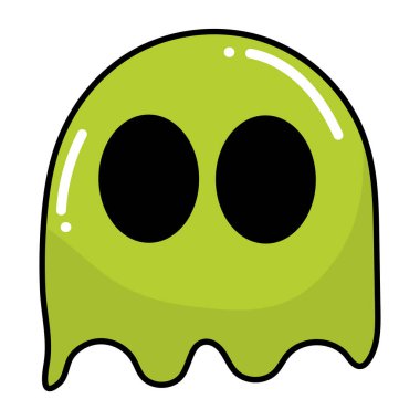 Pürüzsüz parlak bakışlı, siyah gözlü yeşil hayalet çizgi filmi, Vektör çizimi