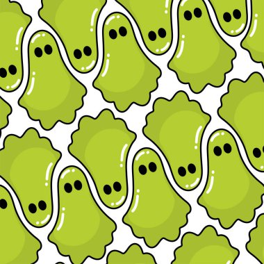 Seamless pattern featuring green slime ghosts in a playful cartoon style, Vector illustration clipart