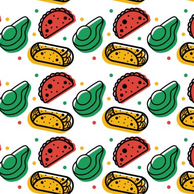 Taco avokado desenli. Vektör illüstrasyonu