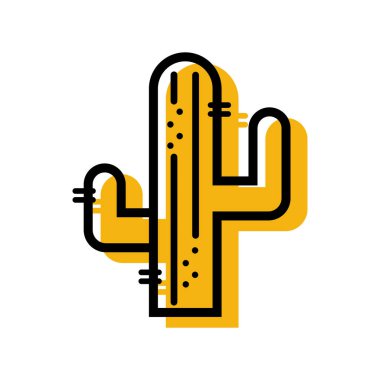 Çöl ve Meksika kültürünü temsil eden cesur bir kaktüs resminin tasviri. Vektör illüstrasyonu