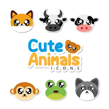 Sevimli hayvan yüzleri paketi. Vektör illüstrasyonu