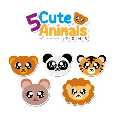 Sevimli hayvan yüzleri paketi. Vektör illüstrasyonu