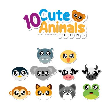 Sevimli hayvan yüzleri paketi. Vektör illüstrasyonu