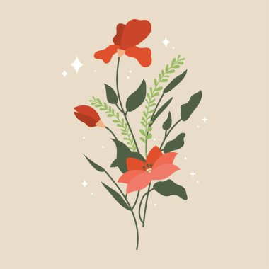 Romantik çiçek buketi bağlanmış. Vektör illüstrasyonu