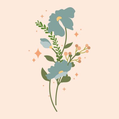 Romantik çiçek buketi bağlanmış. Vektör illüstrasyonu