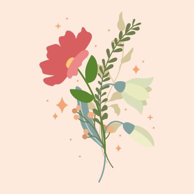 Romantik çiçek buketi bağlanmış. Vektör illüstrasyonu