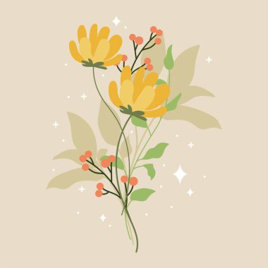 Romantik çiçek buketi bağlanmış. Vektör illüstrasyonu