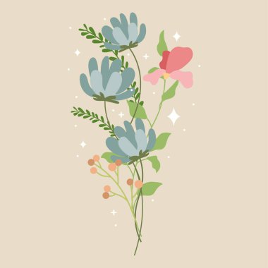 Romantik çiçek buketi bağlanmış. Vektör illüstrasyonu