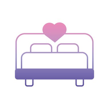 Romantik çift kişilik yatak ikonu. Vektör illüstrasyonu