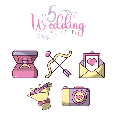 Aşk tanrısı ve yüzük simgeleri. Vektör illüstrasyonu