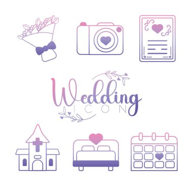 Pastel düğün unsurları. Vektör illüstrasyonu