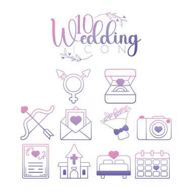 Aşk sembolleri koleksiyonu. Vektör illüstrasyonu