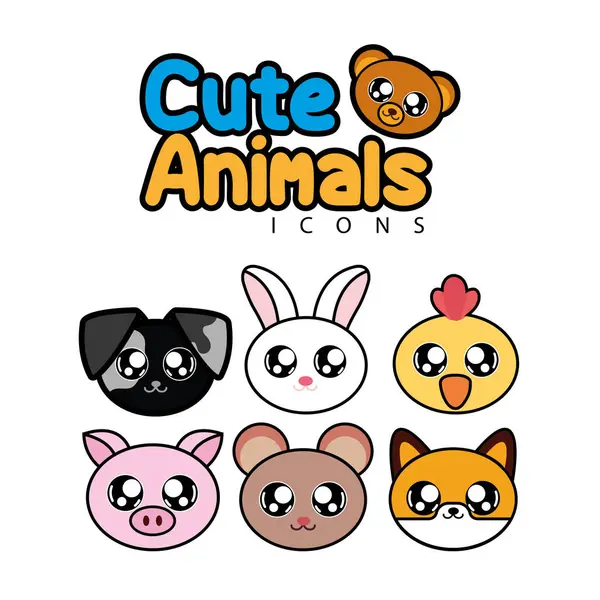 Sevimli hayvan yüzleri paketi. Vektör illüstrasyonu