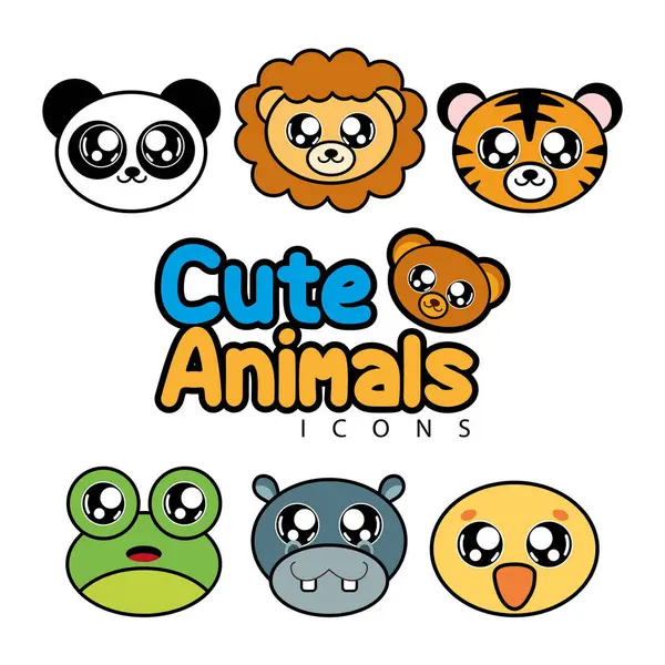Sevimli hayvan yüzleri paketi. Vektör illüstrasyonu