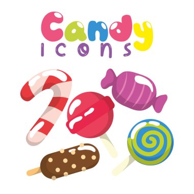 Renkli şeker ikonu seti. Vektör illüstrasyonu