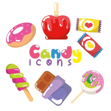 Karışık tatlı ikonları. Vektör illüstrasyonu