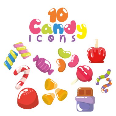 Eğlenceli şeker ikonu paketi. Vektör illüstrasyonu