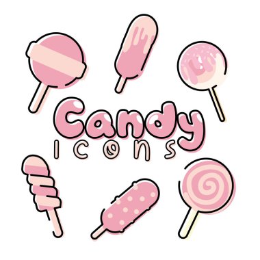 Pastel lolipop ikonları hazır. Vektör illüstrasyonu