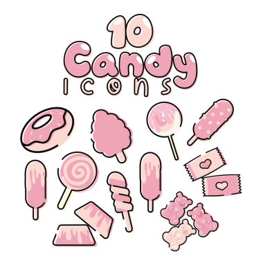 Ana hatlarıyla pembe şeker ikonları. Vektör illüstrasyonu