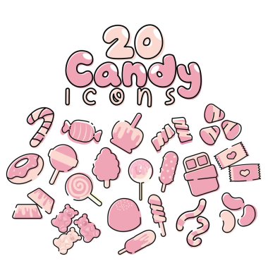 Ana hatlarıyla pembe şeker ikonları. Vektör illüstrasyonu