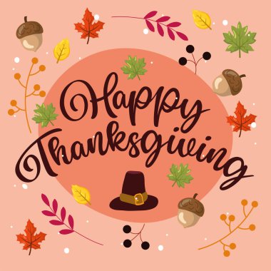 Şapkayla Şükran Günün kutlu olsun. Vektör illüstrasyonu