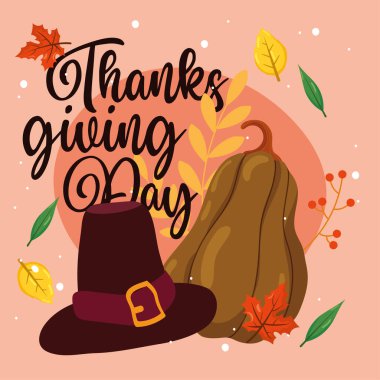 Şükran Günü şapkası ve kabağı. Vektör illüstrasyonu
