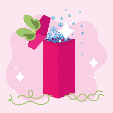 Sihirli hediye kutusunu aç. Vektör illüstrasyonu