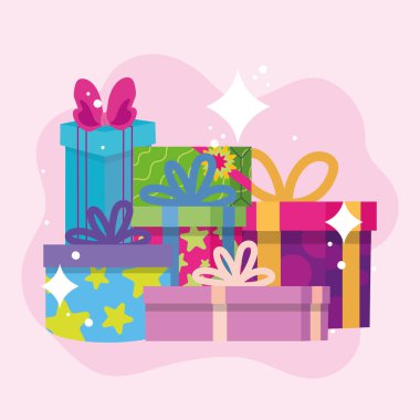 Renkli hediye kutuları. Vektör illüstrasyonu