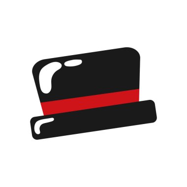 Kırmızı bantlı siyah silindir şapka. Vektör illüstrasyonu