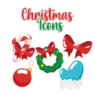 Altı tane Noel ikonu seti. Vektör illüstrasyonu