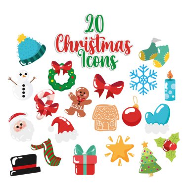 Yirmi tatil ikonu koleksiyonu. Vektör illüstrasyonu