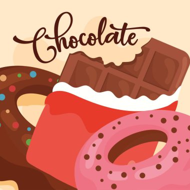Donut ve çikolata. Vektör illüstrasyonu