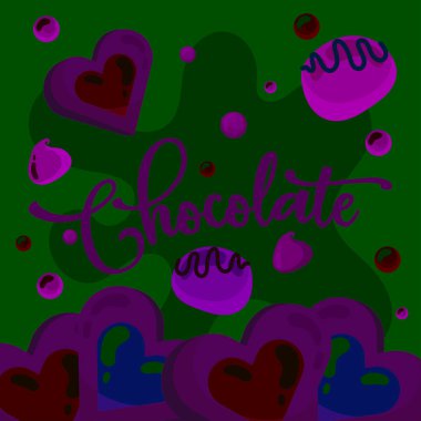 Kalp şeklinde çikolatalar. Vektör illüstrasyonu