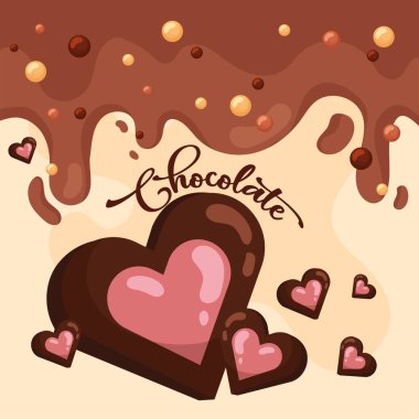Çikolata kalpler damlıyor. Vektör illüstrasyonu