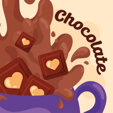 Mor kupa çikolata sıçraması. Vektör illüstrasyonu