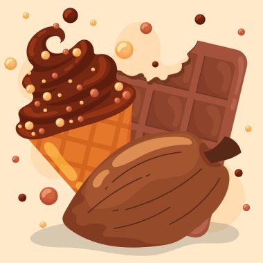 Dondurma ve kakao barı. Vektör illüstrasyonu