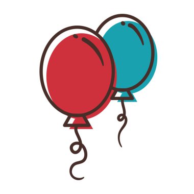 Kırmızı ve mavi balonlar çift. Vektör illüstrasyonu