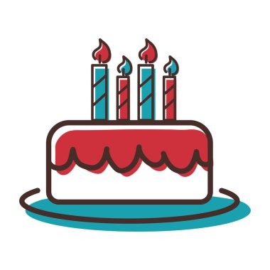 Mumlu doğum günü pastası. Vektör illüstrasyonu