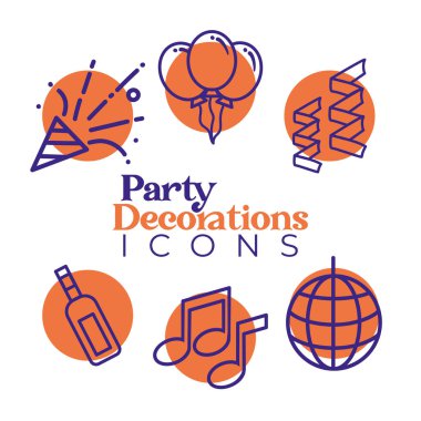 Partilerin simgelerini özetledim. Vektör illüstrasyonu