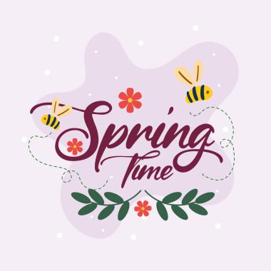 Uçan arılar ve çiçek sevinci. Vektör illüstrasyonu