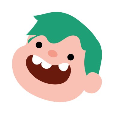 Gülümseyen yeşil saçlı çocuk yüzü. Vektör illüstrasyonu